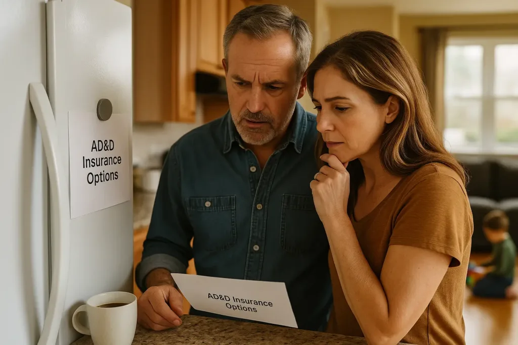 AD&D Insurance ad&d insurance Middle-aged American family considering AD&D insurance options at home (2025)