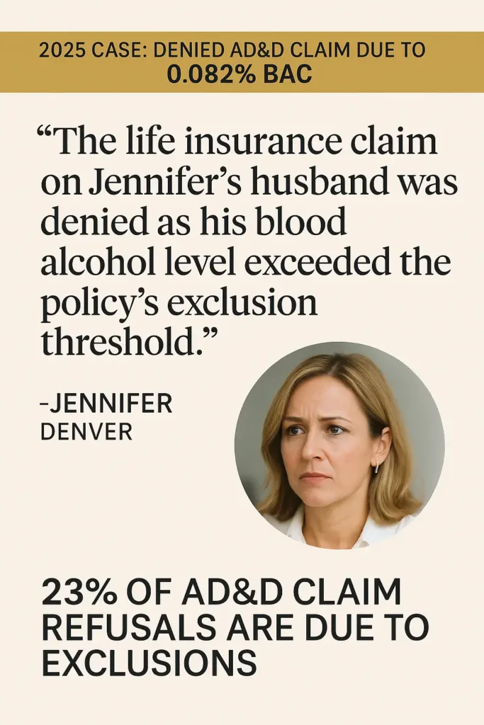 AD&D Insurance ad&d insurance Visual quote highlighting denied AD&D claim due to alcohol level