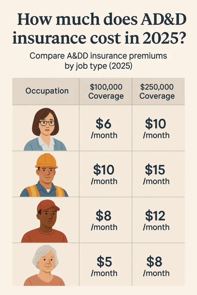 AD&D Insurance ad&d insurance AD&D insurance monthly costs by profession and coverage level