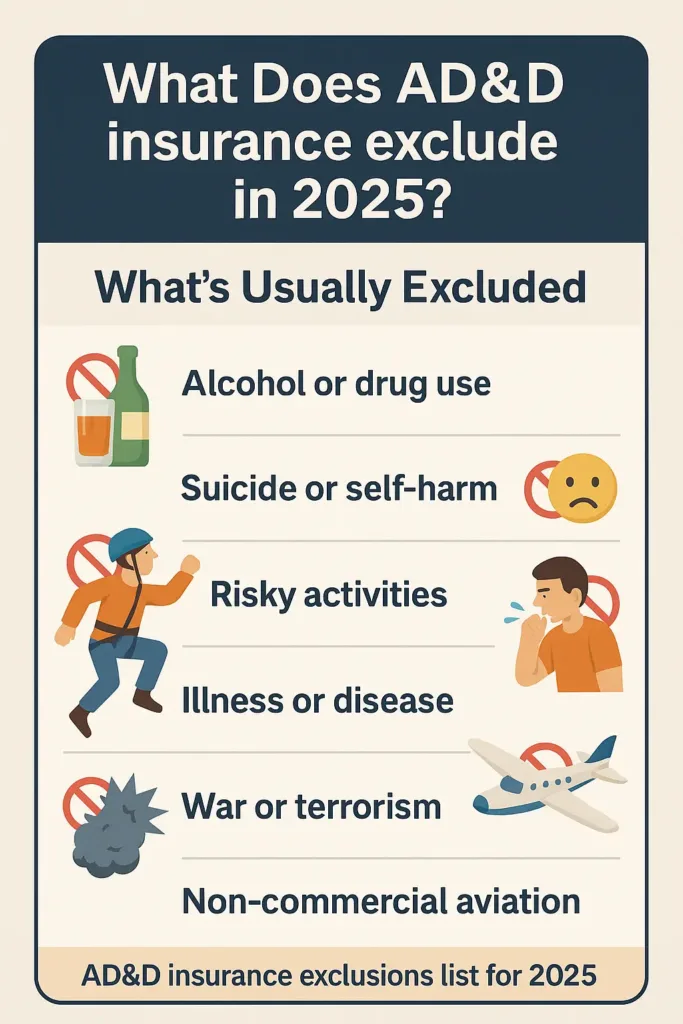 AD&D Insurance ad&d insurance Common exclusions in AD&D insurance like alcohol use and risky activities