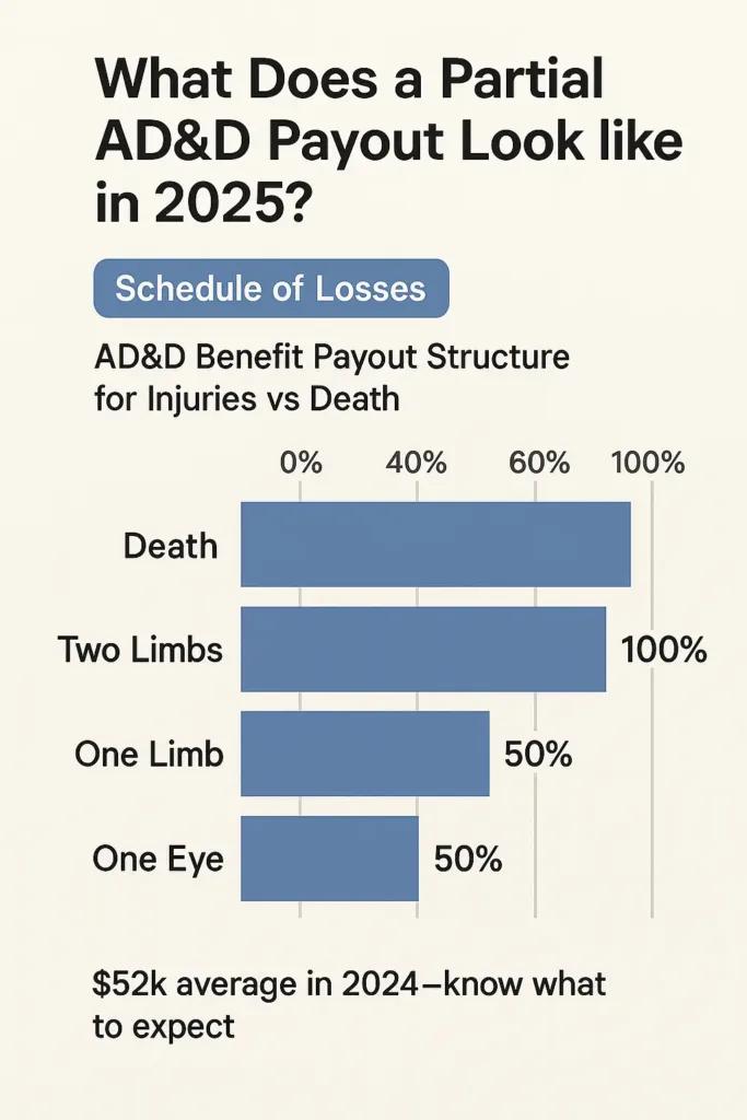 AD&D Insurance ad&d insurance Schedule of losses showing partial payouts for AD&D insurance injuries