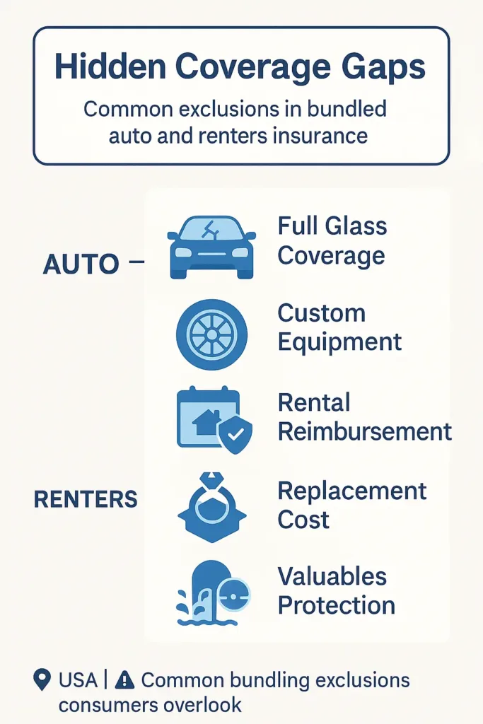 Auto and Renters Insurance Bundle Auto and Renters Insurance Bundle Infographic of common coverage gaps in bundled auto and renters insurance (2025)