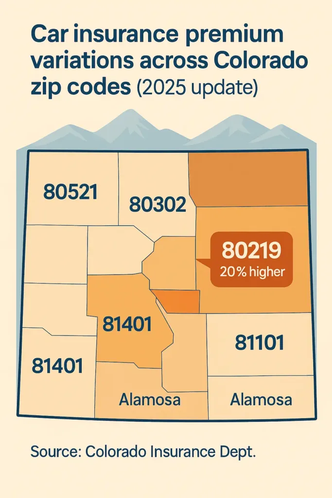 Cheap Car Insurance in Colorado Cheap car insurance in Colorado Infographic showing car insurance cost variations by Colorado zip codes in 2025