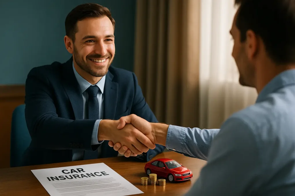 Car Insurance Car Insurance Young driver getting cheap car insurance in Colorado – 2025 consultation scene