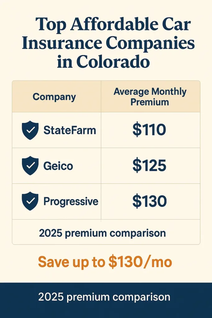 Cheap Car Insurance in Colorado Cheap car insurance in Colorado Comparison table of top cheap car insurance providers in Colorado – 2025 rates