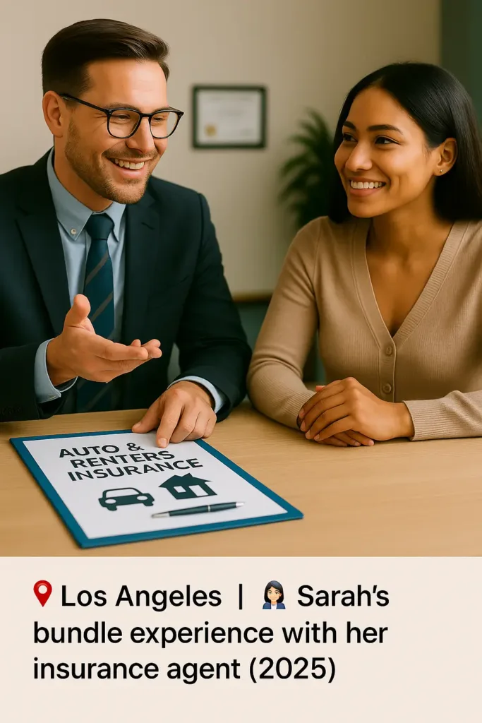 Auto and Renters Insurance Bundle Auto and Renters Insurance Bundle Insurance agent explaining auto and renters bundle benefits to a client (2025 interaction)