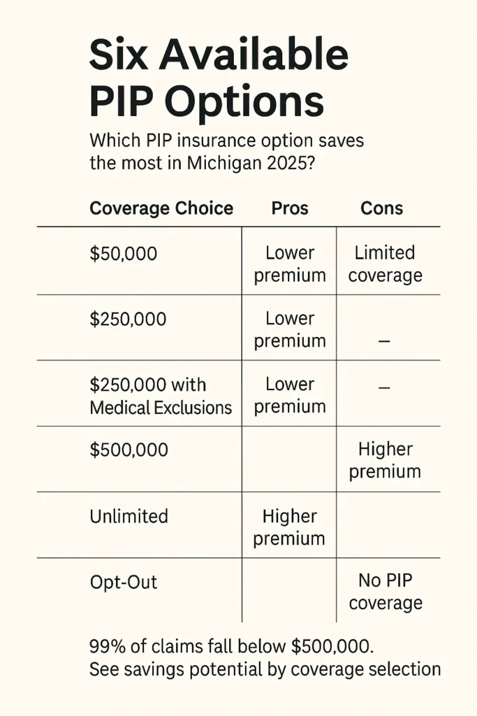 Car Insurance Michigan car insurance michigan Comparison chart of Michigan PIP insurance coverage options 2025
