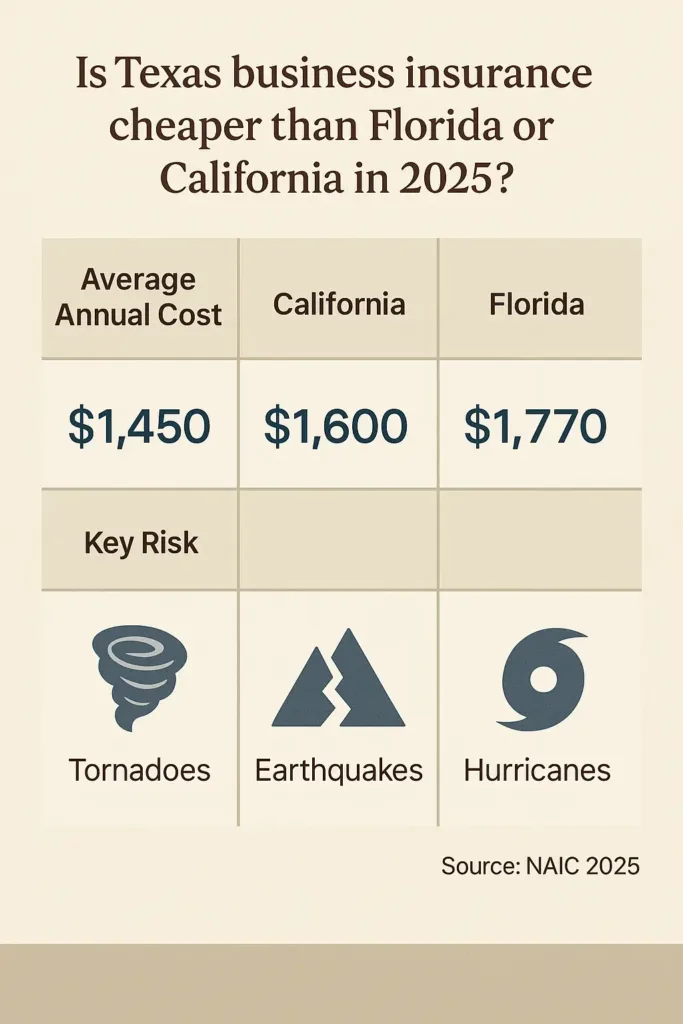 How Much Is Business Insurance? how much is business insurance Business insurance cost comparison in Texas, California, and Florida (2025)