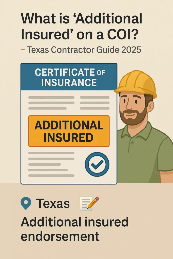 Certificate of Liability Insurance certificate of liability insurance Illustration of additional insured endorsement on a COI for Texas contractors – ensuring client coverage