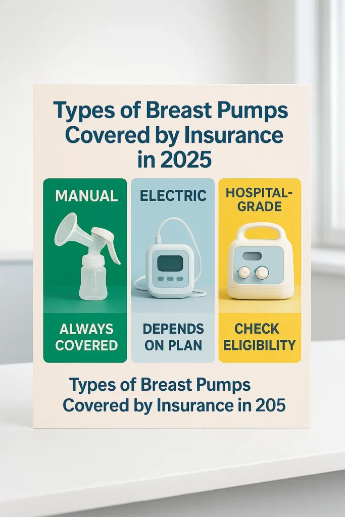 Breast Pump Through Insurance breast pump through insurance Photorealistic infographic comparing manual, electric, and hospital-grade breast pumps covered by insurance in 2025