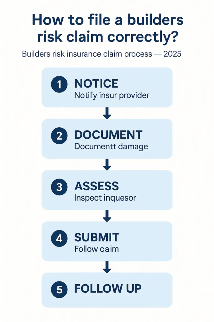 Builders Risk Insurance builders risk insurance Step-by-step flowchart for filing a builders risk insurance claim in 2025