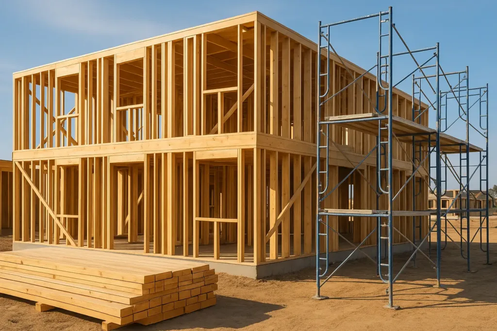 Business Insurance Business Insurance Partially built structure with scaffolding and lumber representing builders risk insurance coverage in the U.S. (2025)