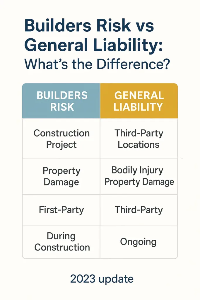 Builders Risk Insurance builders risk insurance Comparison chart between builders risk and general liability insurance coverage