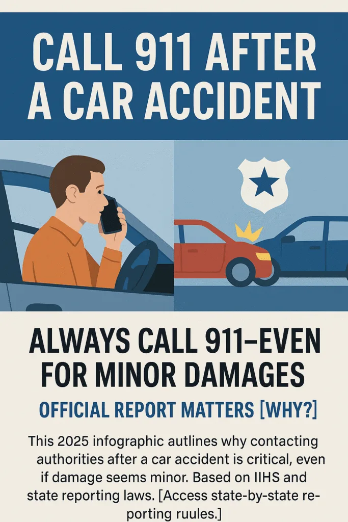 What To Do After a Car Accident ? what to do after a car accident Driver using phone to call 911 at accident scene, ensuring official police report is filed.