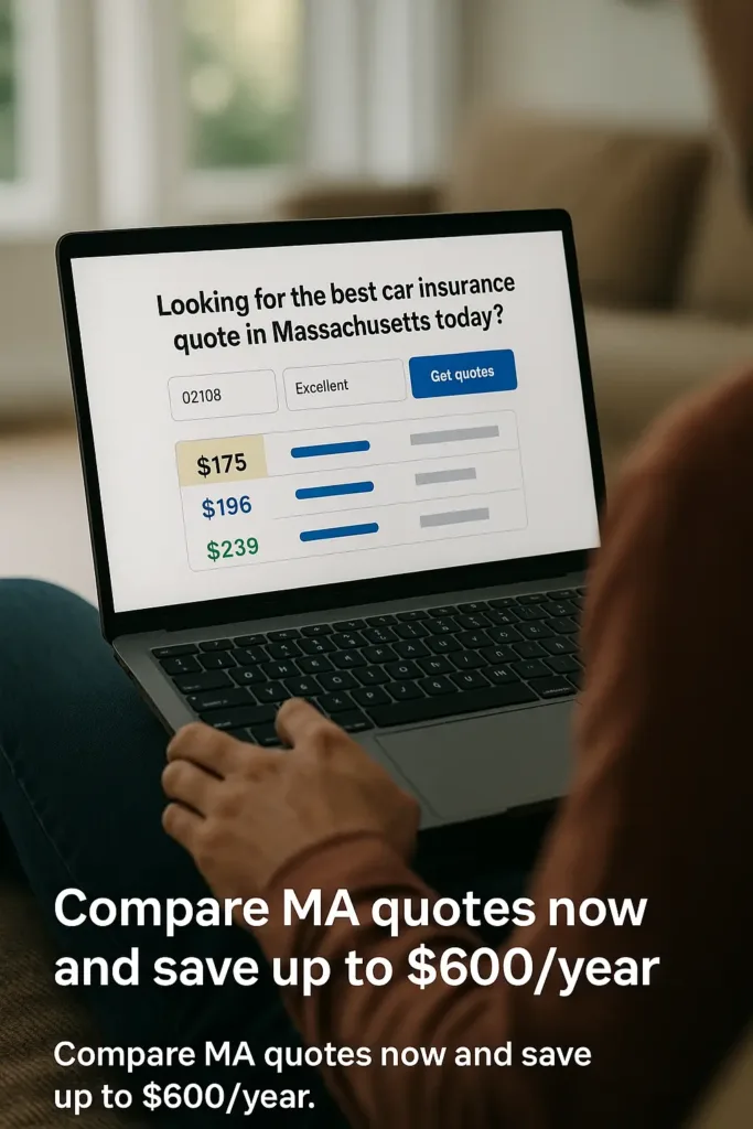 Car Insurance Quotes Massachusetts car insurance quotes massachusetts Driver using a laptop to compare 2025 car insurance quotes in Massachusetts.