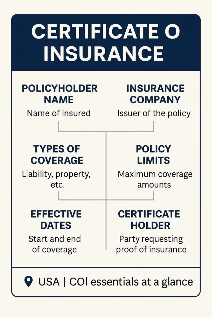 Certificate of Insurance: Essential Facts & How to Verify certificate of insurance Breakdown of certificate of insurance key details—insured name, coverage types, limits, dates—verify COI accuracy in 2025.