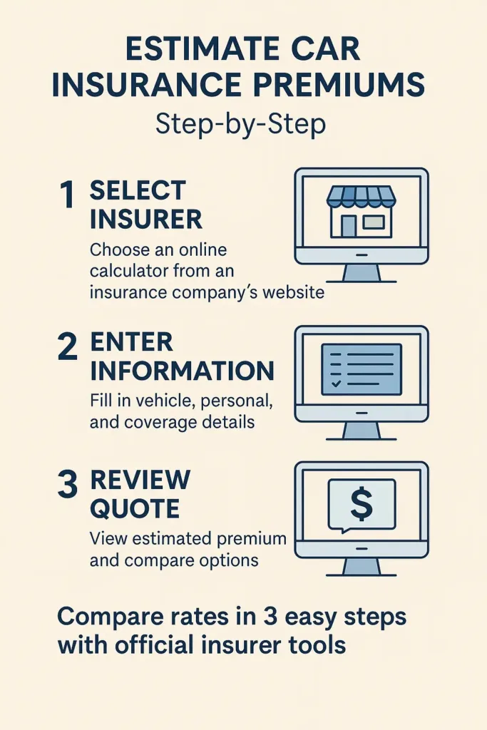 Cheapest Cars to Insure cheapest cars to insure Step-by-step visual guide showing how to estimate car insurance premiums using an online calculator.