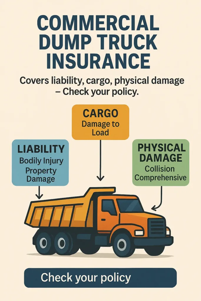 Commercial Dump Truck Insurance commercial dump truck insurance Visual diagram explaining what commercial dump truck insurance covers: liability, cargo, and physical damage.