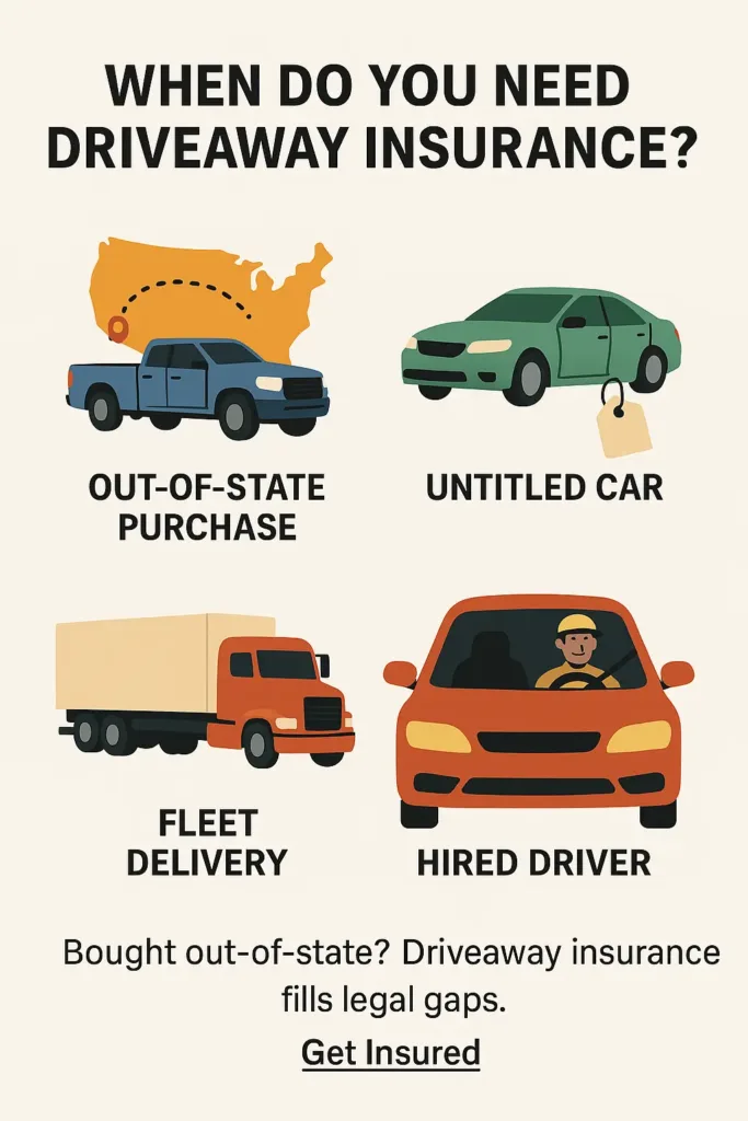 Driveaway Insurance 2025 driveaway insurance Infographic showing scenarios where driveaway insurance is essential.