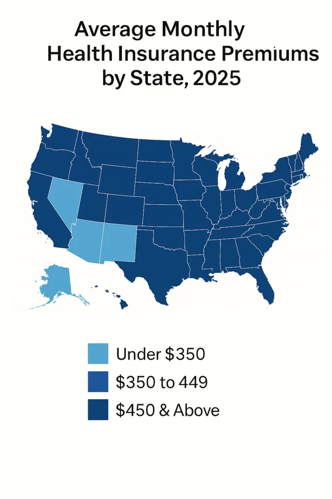 Affordable Health Insurance affordable health insurance options US map showing average monthly health insurance premiums by state in 2025