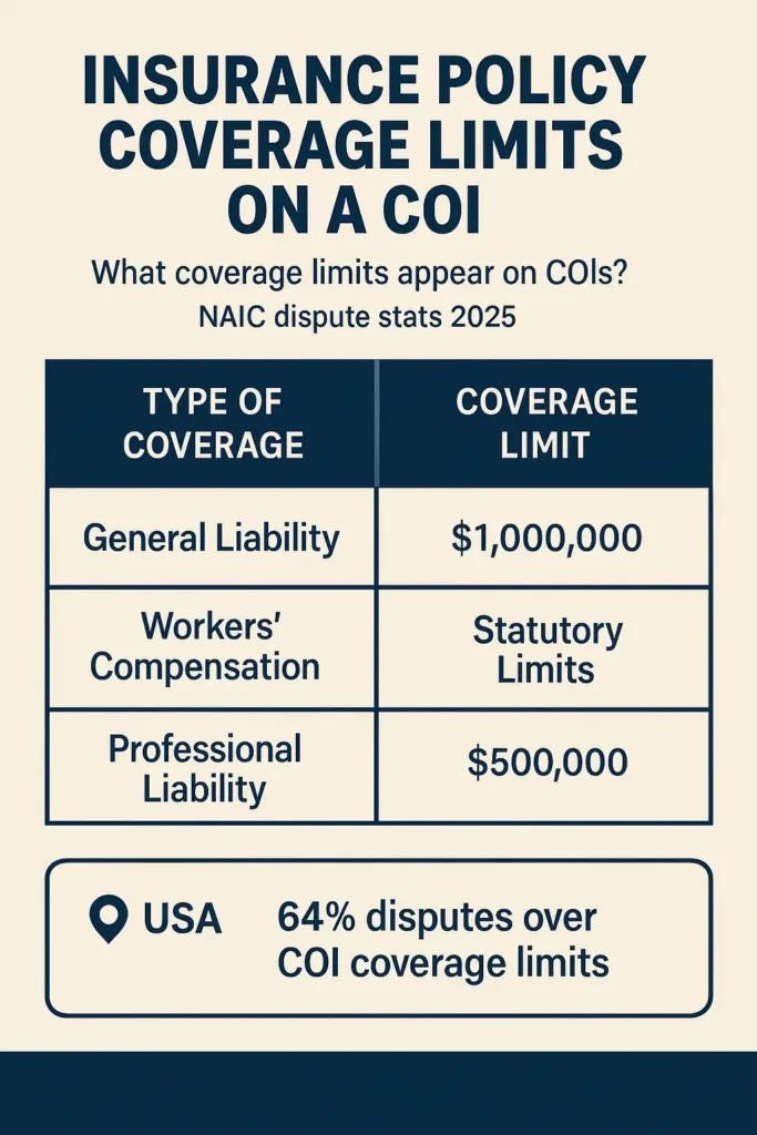 Certificate of Insurance: Essential Facts & How to Verify certificate of insurance Types of insurance policies and coverage limits listed on a COI—general liability, workers’ compensation, professional liability.