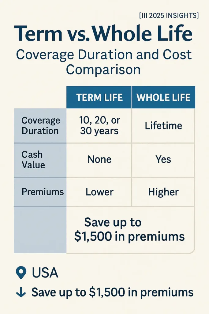 Comparing Life Insurance Policies comparing life insurance policies Coverage duration and cost comparison for term life vs whole life insurance – USA 2025 rates