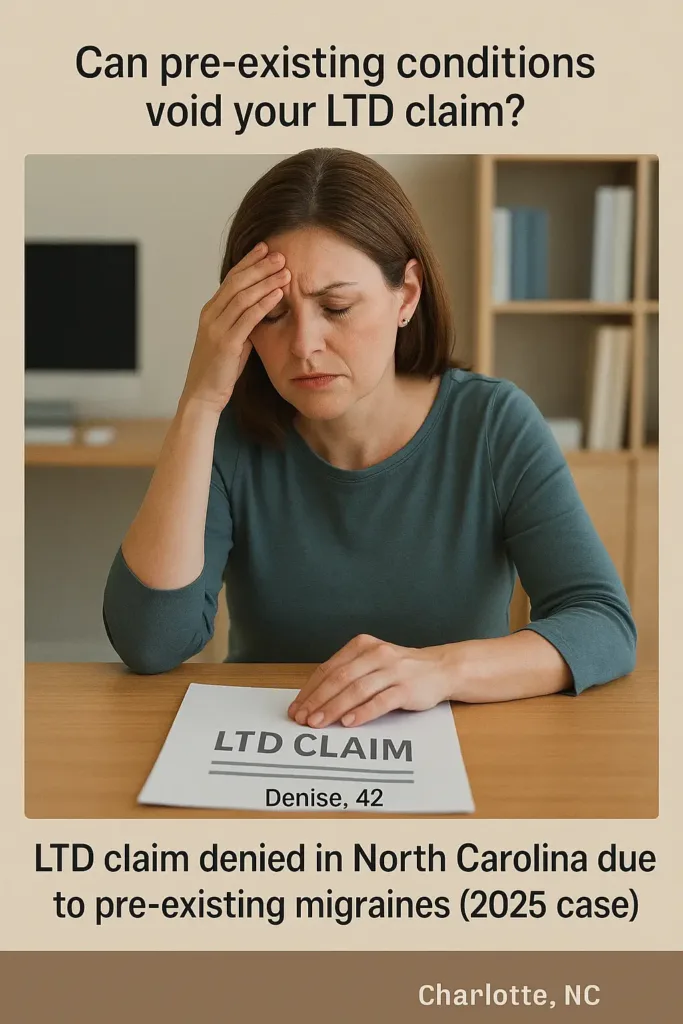Long Term Disability Insurance long term disability insurance Woman in Charlotte denied LTD coverage due to pre-existing condition