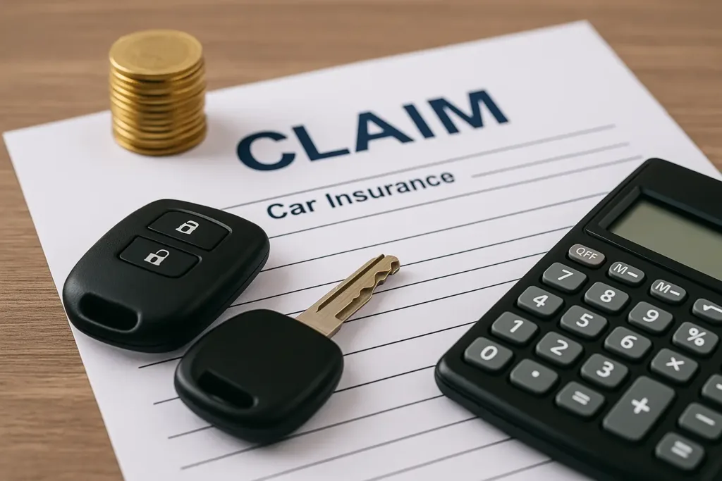 Car Insurance Quotes Massachusetts car insurance quotes massachusetts Car insurance claim form with keys, coins, and calculator on a desk in Massachusetts, illustrating premium costs.