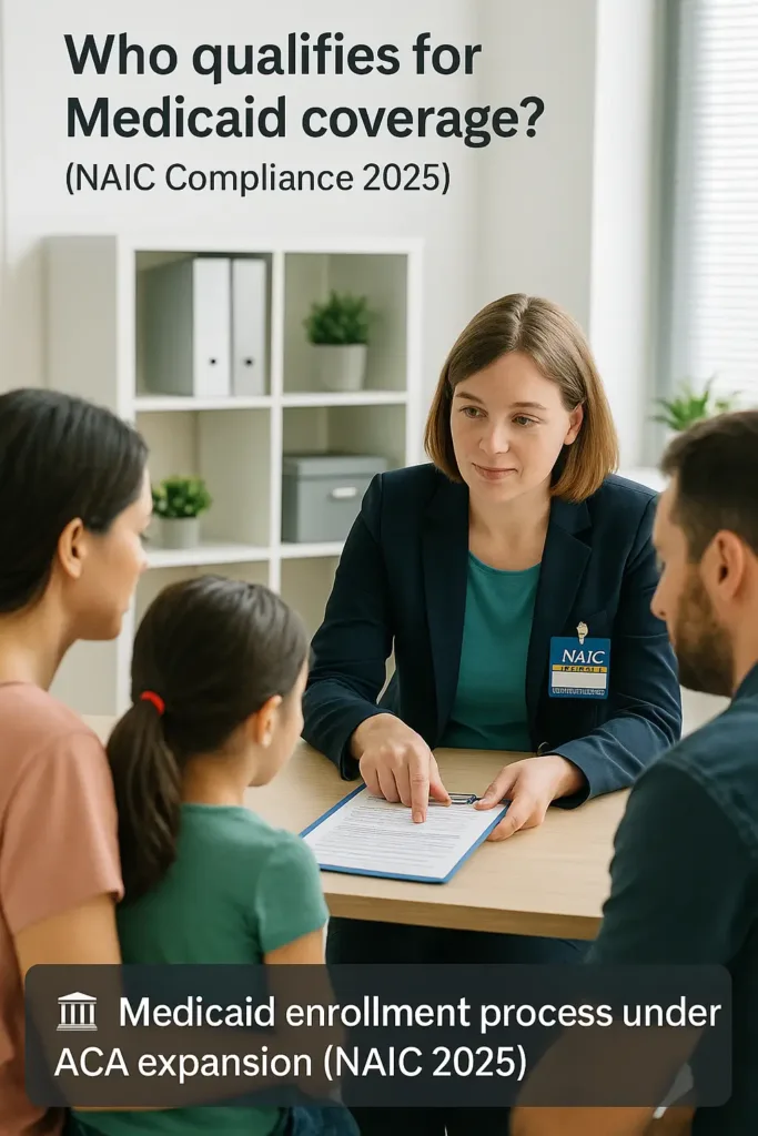 Affordable Health Insurance affordable health insurance options Caseworker assisting a family with Medicaid enrollment—official NAIC compliance badge visible