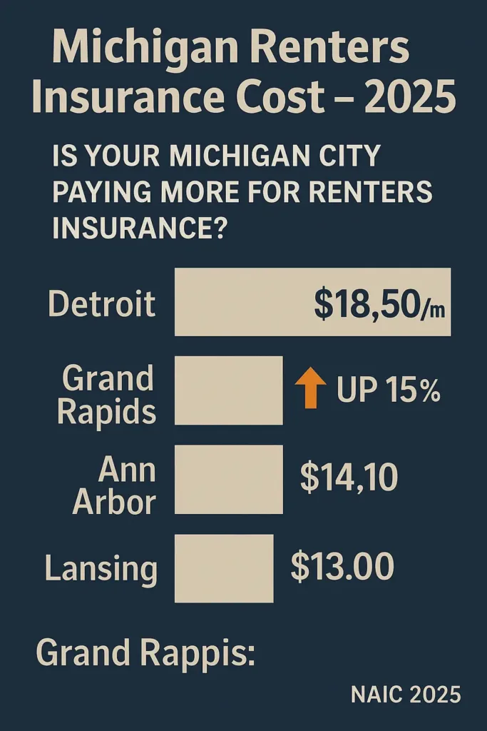 Renters Insurance Michigan renters insurance michigan 2025 renters insurance cost: Detroit up 15% ($18.50/mo), Ann Arbor stable at $14