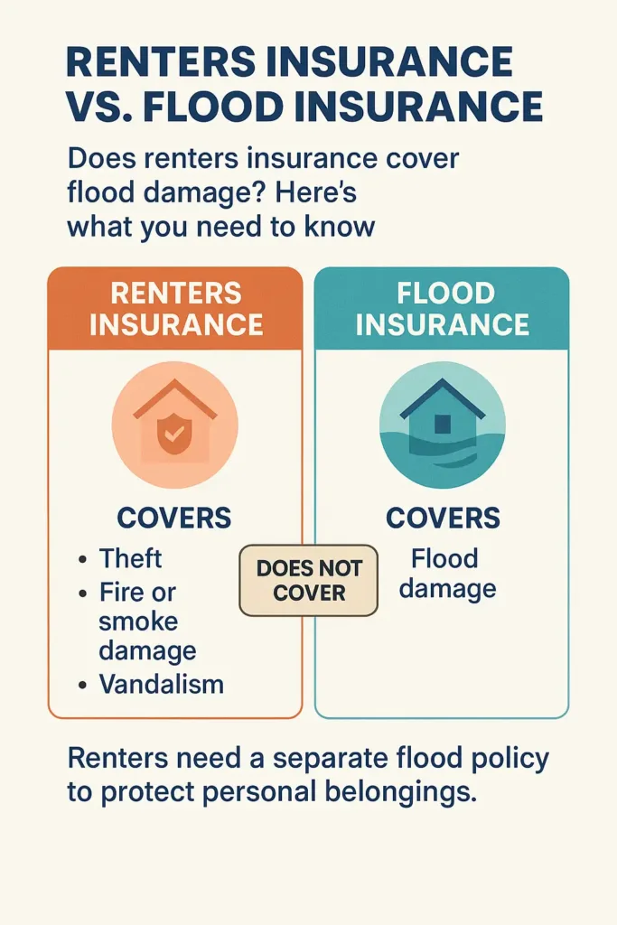Flood Insurance Guide 2025 flood insurance Table explaining why standard renters insurance does not cover flood damage.