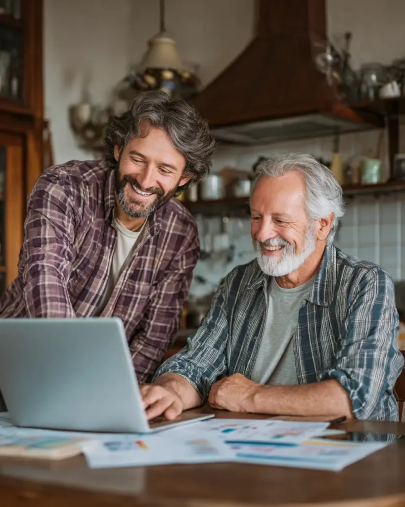Dental Insurance for Seniors: The Ultimate 2024 Survival Guide dental insurance for seniors Son helping elderly father with dental insurance plan comparison in Minnesota