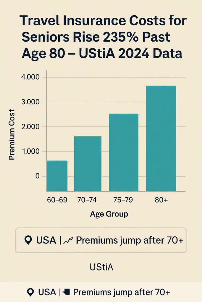 Travel Insurance for Seniors travel insurance for seniors Chart comparing senior travel insurance premiums by age group in the USA (UStiA 2024)