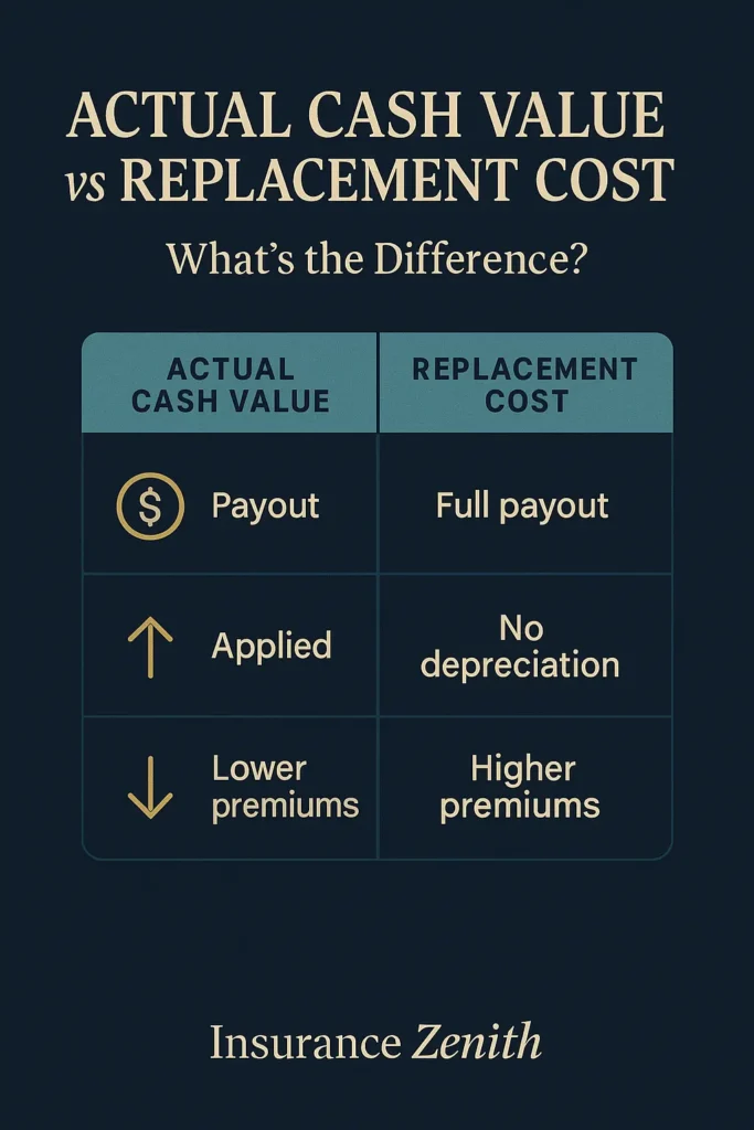 Actual Cash Value vs Replacement Cost Actual Cash Value vs replacement Cost Comparison chart of actual cash value vs replacement cost in 2025