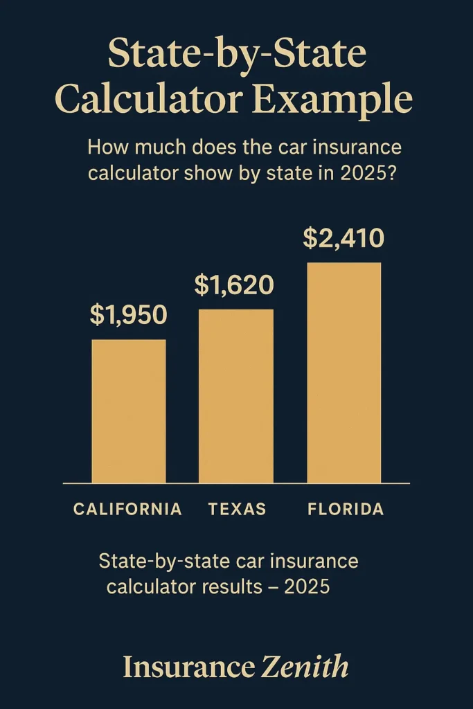 Car Insurance Calculator Car Insurance Calculator Chart comparing car insurance calculator premiums in California, Texas, Florida 2025
