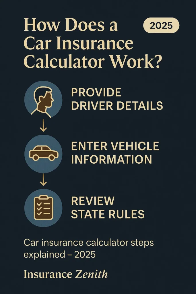 Car Insurance Calculator Car Insurance Calculator Process diagram showing how a car insurance calculator works in USA 2025
