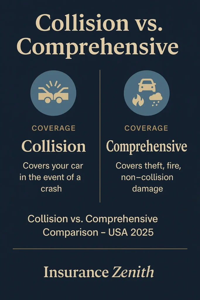 Car Insurance Coverage Types Car Insurance Coverage Types Infographic comparing collision vs comprehensive car insurance coverage USA 2025