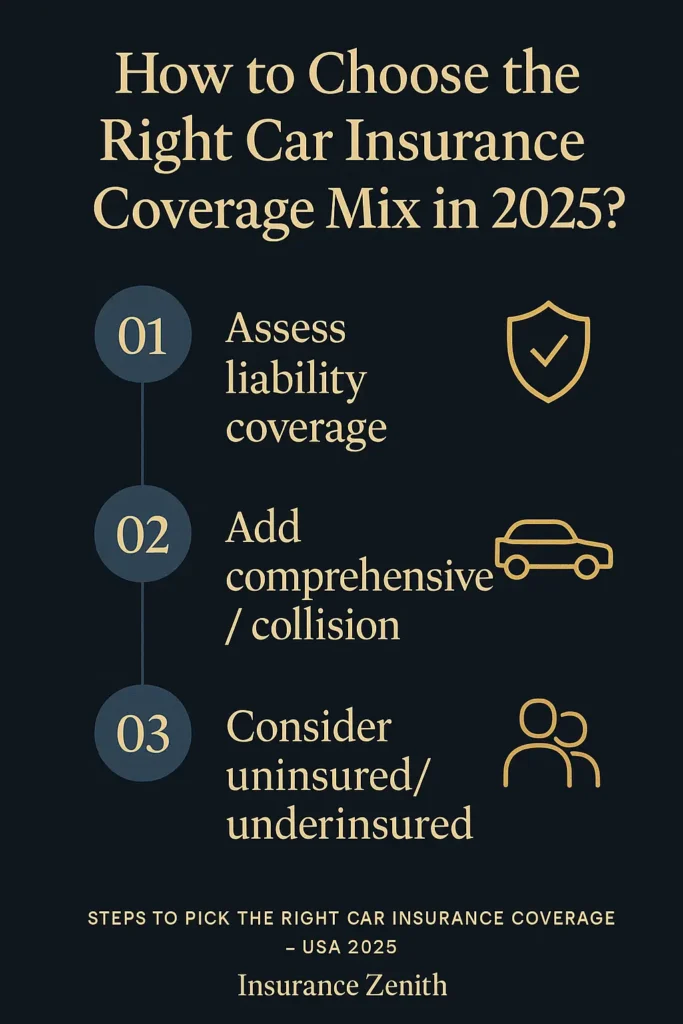 Car Insurance Coverage Types Car Insurance Coverage Types Process infographic on choosing the right car insurance coverage mix USA 2025