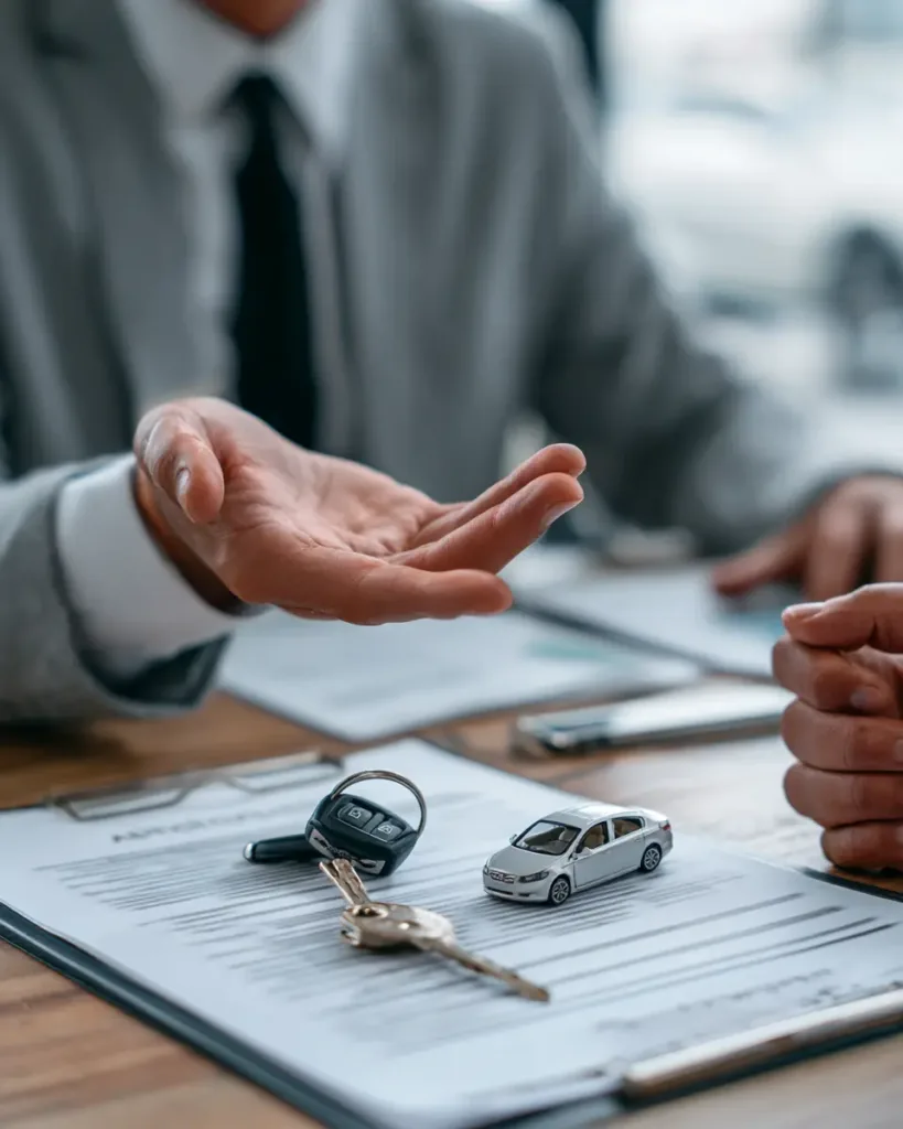 Car Insurance Car Insurance Car insurance contract with keys and model car on a desk during a policy discussion