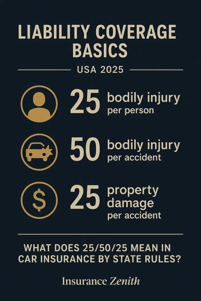 Car Insurance by State Car Insurance by State Chart showing liability limits 25/50/25 for car insurance by state USA 2025