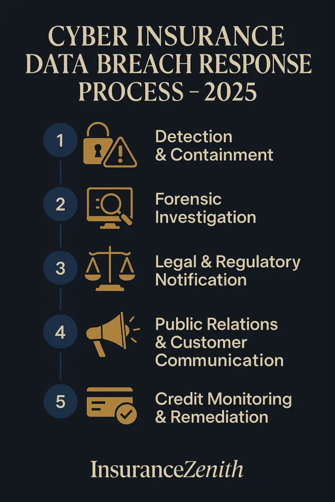 7 Essential Cyber Insurance Tips for Small Business Protection Cyber Insurance Process of data breach response with cyber insurance coverage 2025