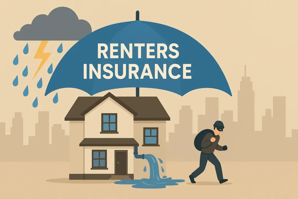 Renters Insurance Houston – Smart Tips to Save in 2025 renters insurance houston Illustration showing how renters insurance Houston protects against water damage and theft in 2025.