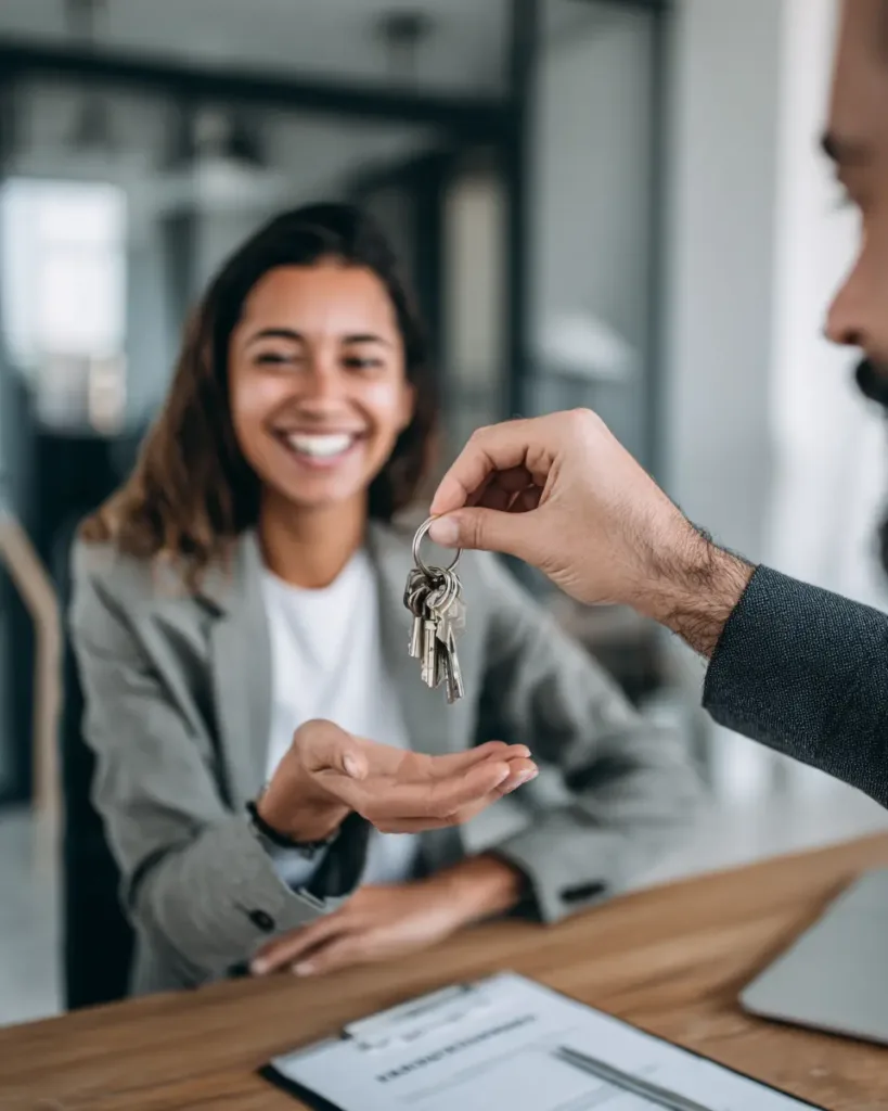 Renters Insurance Renters Insurance Insurance agent handing apartment keys to a tenant with renters insurance contract on desk in USA