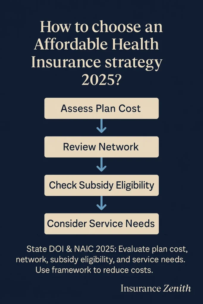Affordable Health Insurance Strategies — Complete Guide 2025 Affordable Health Insurance Strategies Flowchart showing strategy selection framework for choosing affordable health insurance — 2025 guide