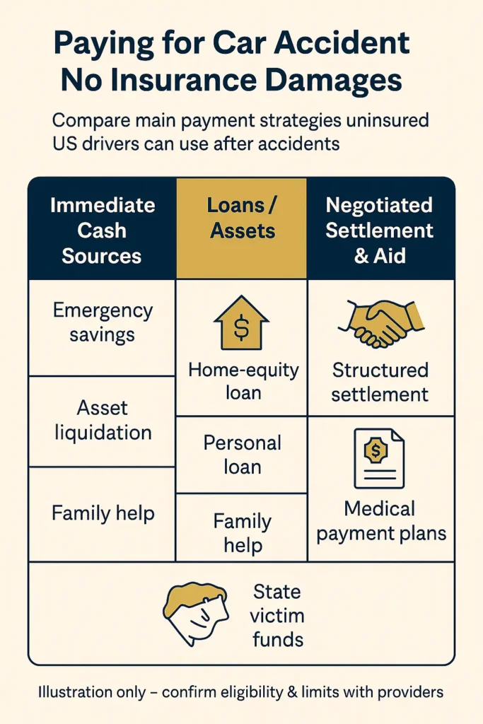 Car Accident No Insurance – Complete Guide 2025 Car Accident No Insurance comparison chart of payment options for Car Accident No Insurance debts