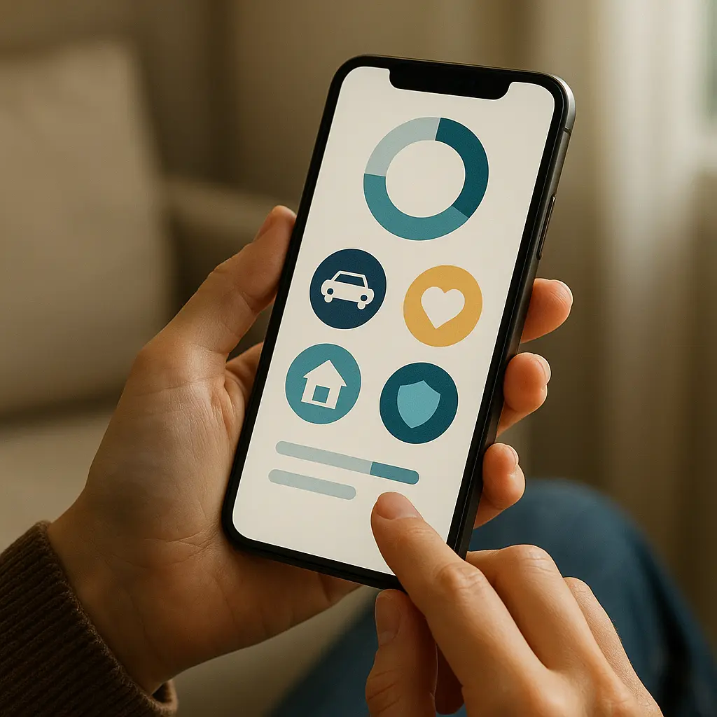 Insurance for Youth - Essential Guide 2025 Insurance for Youth Smartphone showing insurance app with icons for car, health, home, and protection, illustrating digital insurance solutions