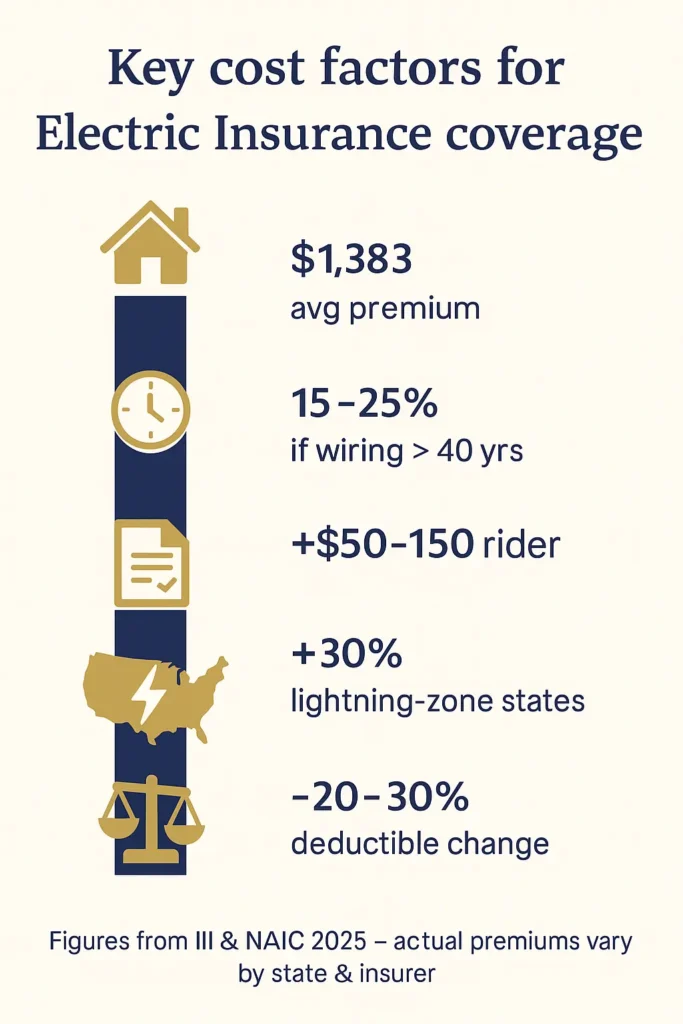 Understanding Electric Insurance Coverage in 2025 Electric Insurance chart of Electric Insurance cost factors and typical endorsement add-ons