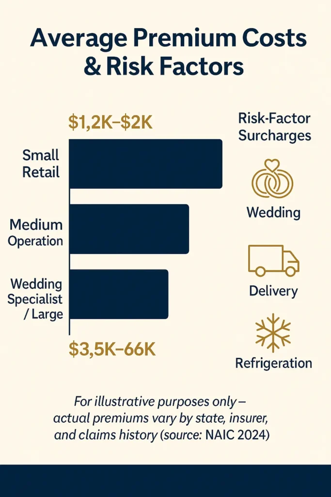 Flower Shop Insurance Requirements and Costs (2025) Flower Shop Insurance chart of flower shop insurance premium ranges by shop size and risk factors