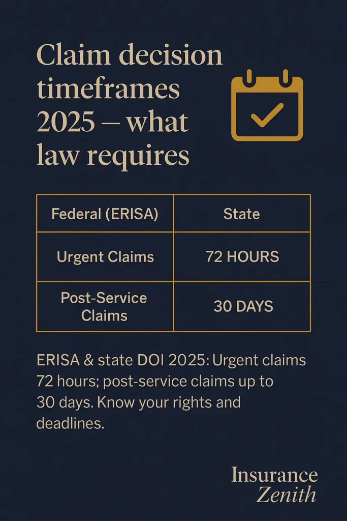 Health Insurance Claims and Reimbursement — Complete Guide 2025 Health Insurance Claims and Reimbursement Comparison of required timeframes for claim decisions under ERISA and state laws — 2025 data