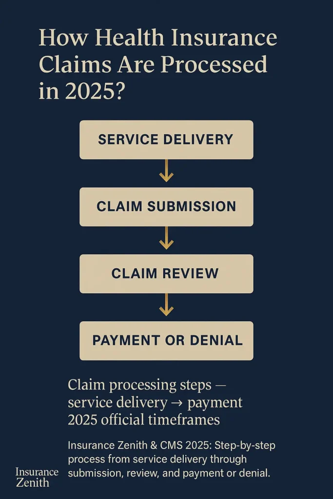 Health Insurance Claims and Reimbursement — Complete Guide 2025 Health Insurance Claims and Reimbursement Flowchart of health insurance claim processing steps — service delivery to payment/denial 2025 guide